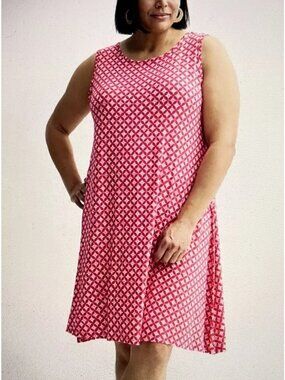 Croft & Barrow Fuchsia Pink Geometric Print Sleeveless Soft Knit Dress Size XL